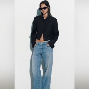 Zara black cropped fitted Mandarin collar blazer